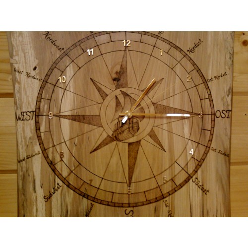 Brandmalerei - Uhr "Kompass"